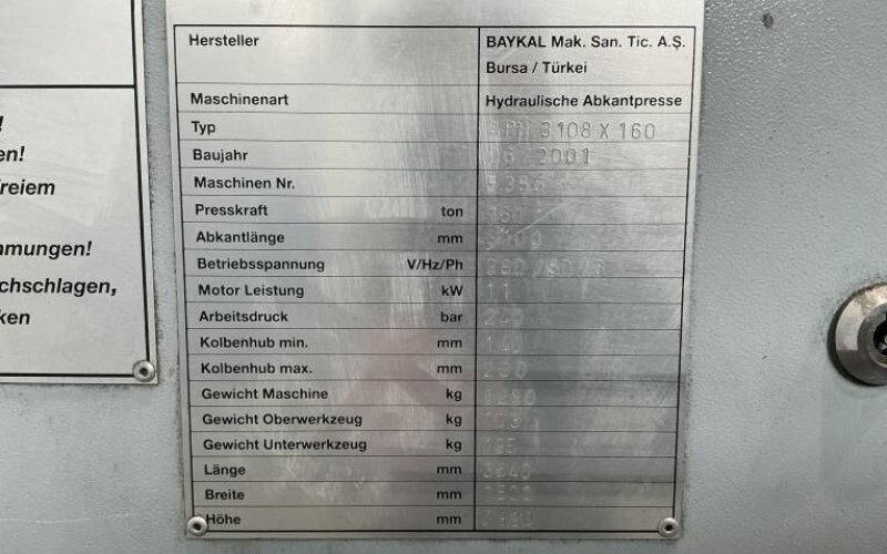Гидравлический листогибочный пресс Baykal APH 3108 x 160