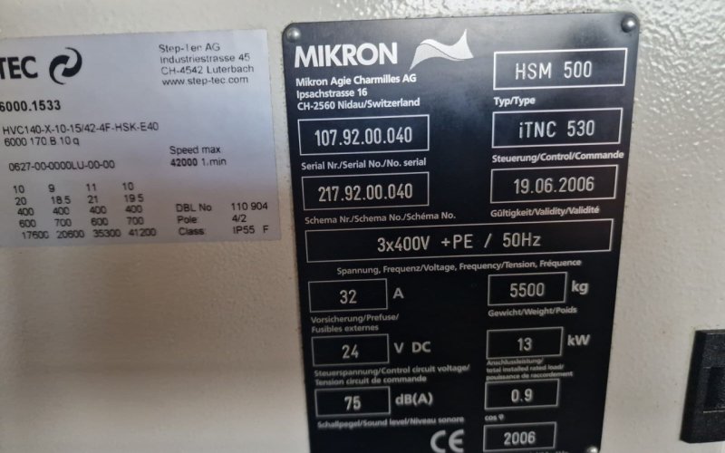Вертикальный обрабатывающий центр с ЧПУ MIKRON HSM 500