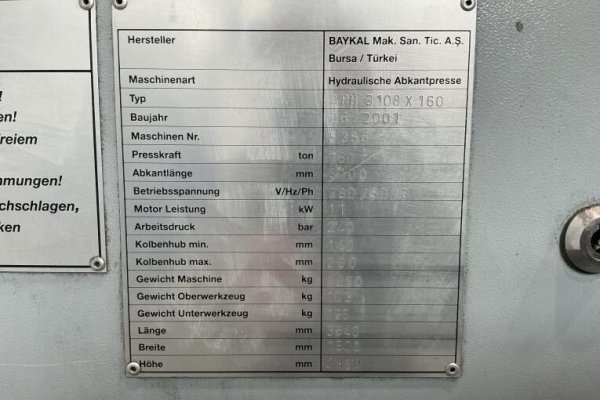 Гидравлический листогибочный пресс Baykal APH 3108 x 160