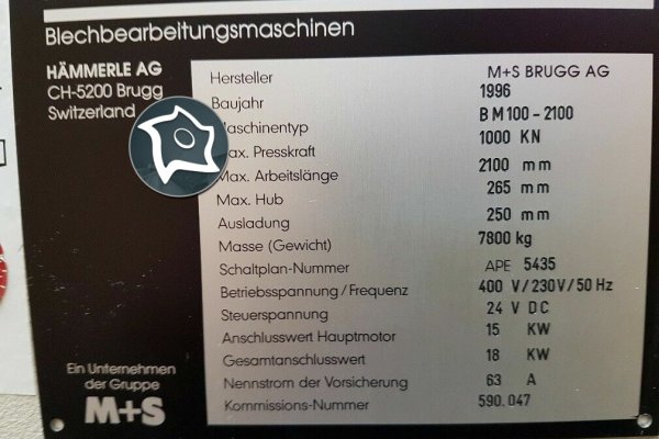 Листогибочный гидравлический пресс с ЧПУ HÄMMERLE BM 100-2000
