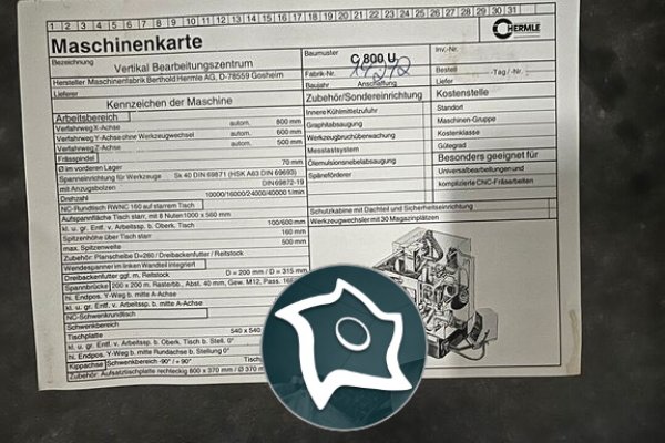 Вертикально-фрезерний верстат з ЧПУ HERMLE C 800 U